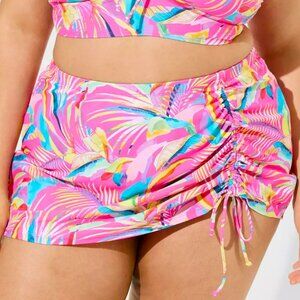 NWT Torrid Swim Skirt Bottom High Rise Adjustable Front Party Tropical Pink Glo